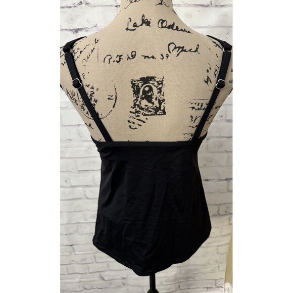 Lands End Size 10 Tankini Swimsuit Mesh Top Stay Put Liner Modest Black - Picture 4 of 10